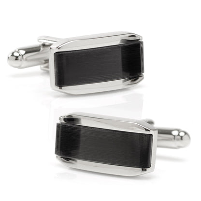 Silver Rectangular Cufflink with Dark Gray Cats Eye - My Men's Shop