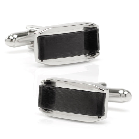 Silver Rectangular Cufflink with Dark Gray Cats Eye - My Men's Shop