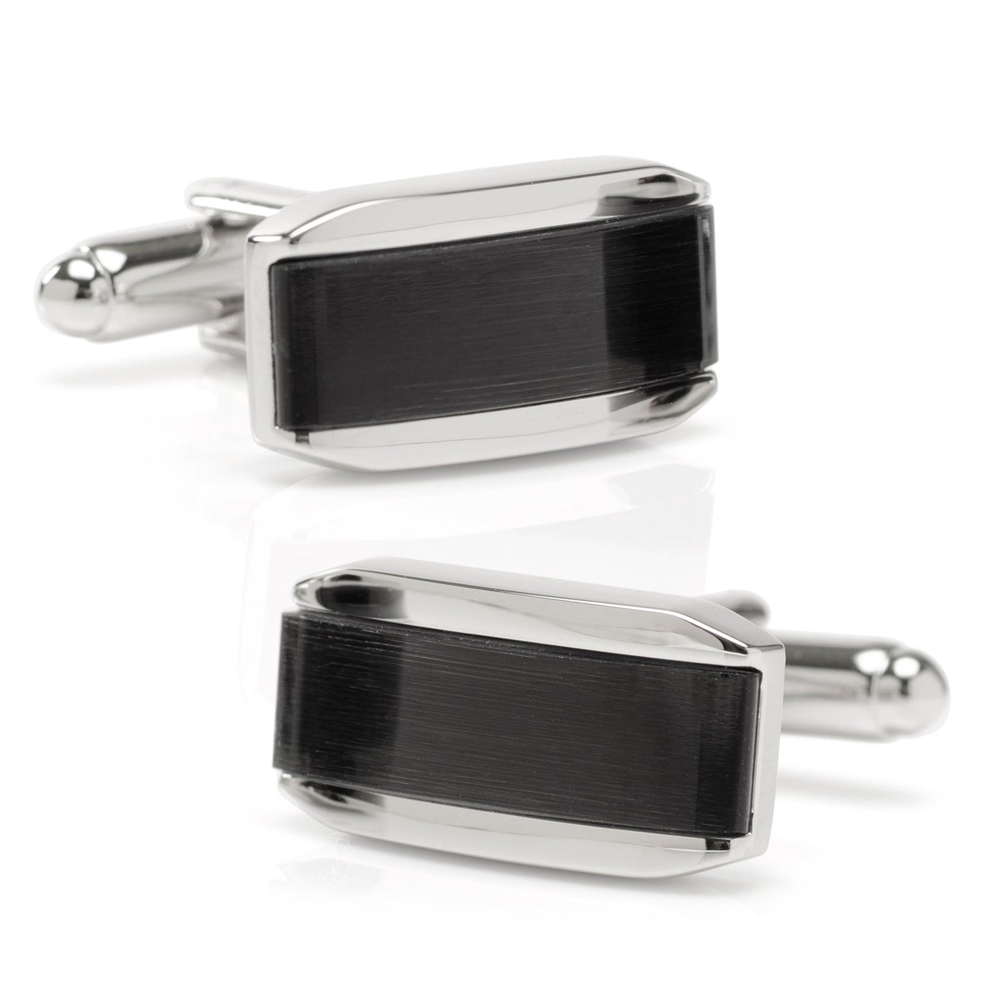 Gemelo rectangular plateado con ojo de gato gris oscuro