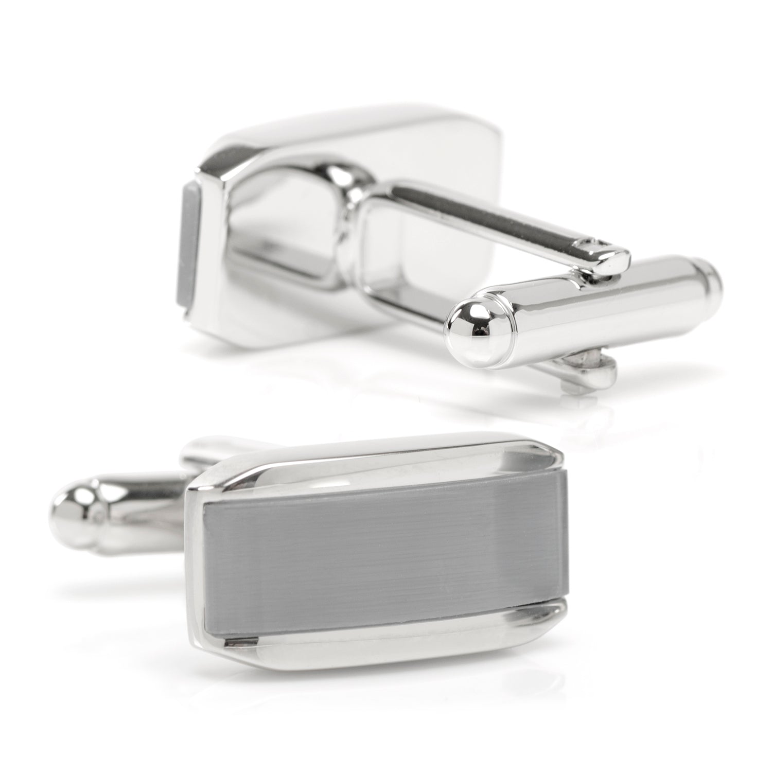 Silver Rectangular Cufflink with Gray Cats Eye - My Men's Shop