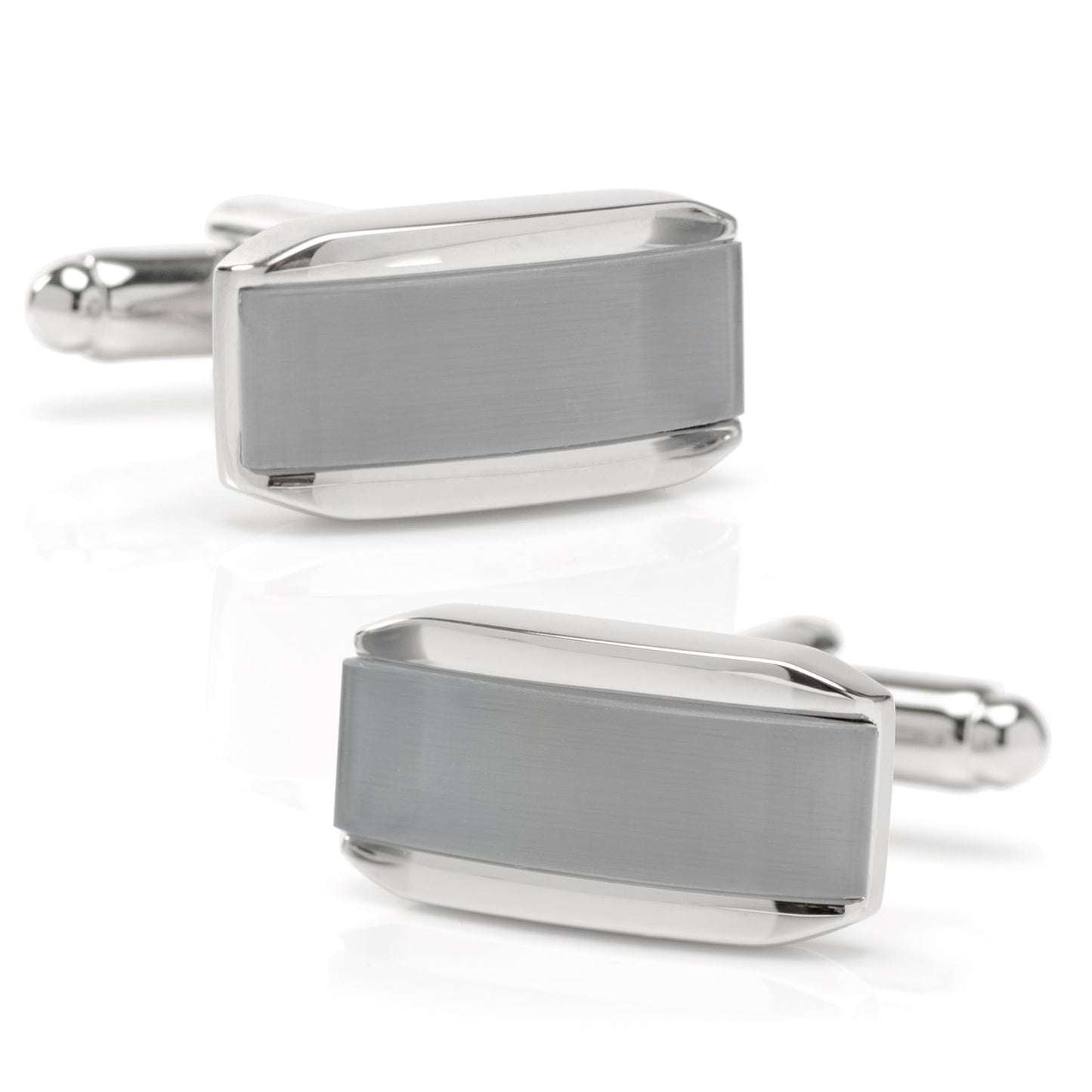 Silver Rectangular Cufflink with Gray Cats Eye - My Men's Shop