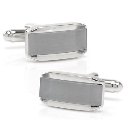 Silver Rectangular Cufflink with Gray Cats Eye - My Men's Shop
