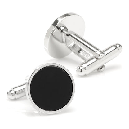 Round Silver Cufflink with Onyx Inlay - My Men's Shop