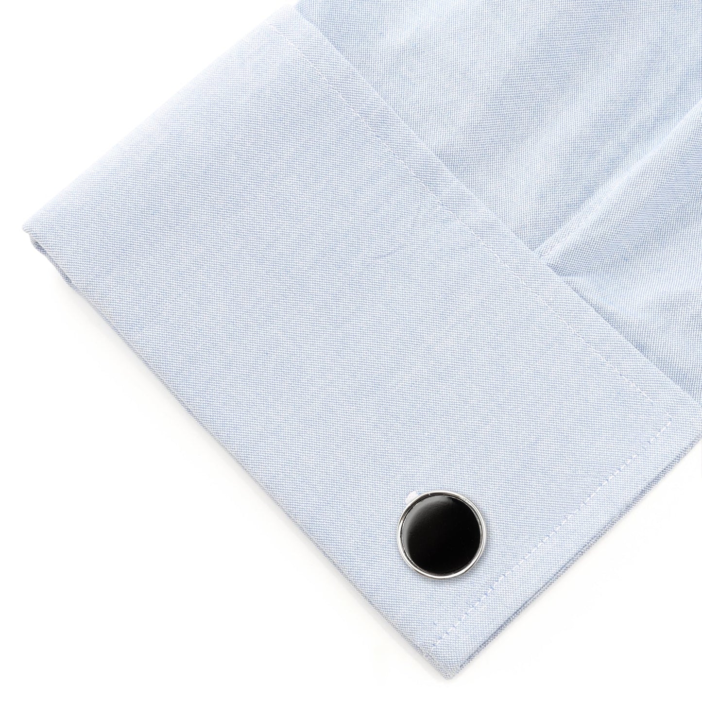 Round Silver Cufflink with Onyx Inlay - My Men's Shop