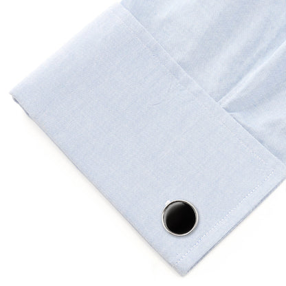 Round Silver Cufflink with Onyx Inlay - My Men's Shop