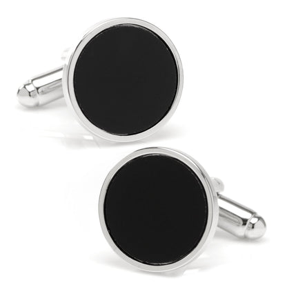 Round Silver Cufflink with Onyx Inlay - My Men's Shop