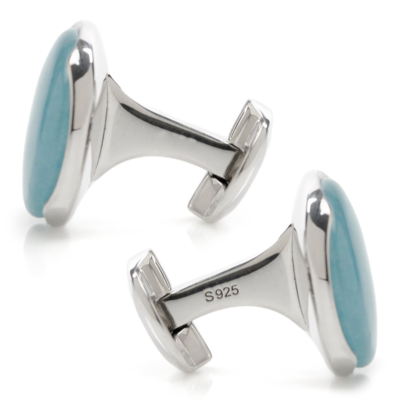 Sterling Silver Classic Formal Aquamarine Jade Cufflinks - My Men's Shop