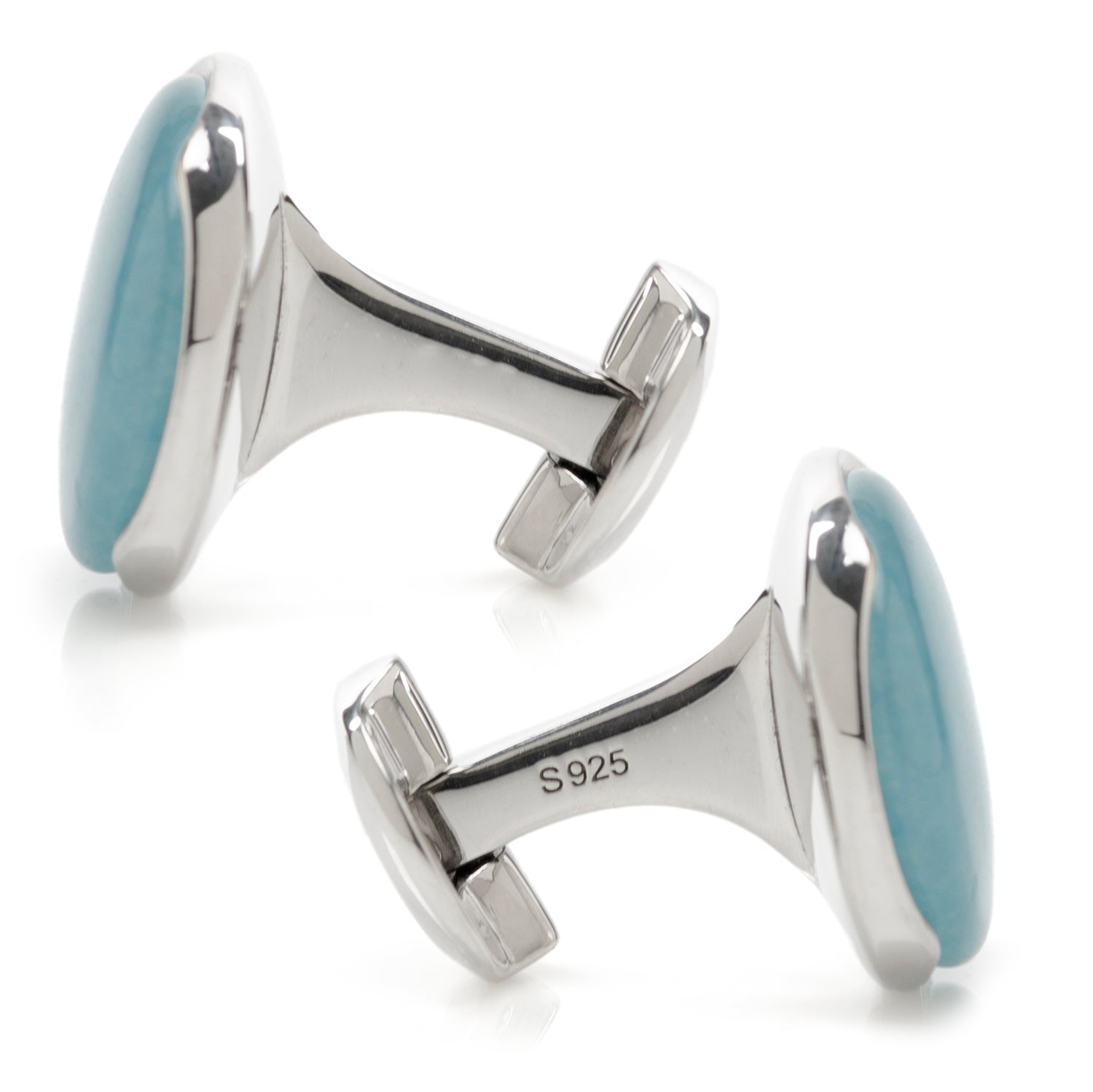 Sterling Silver Classic Formal Aquamarine Jade Cufflinks - My Men's Shop