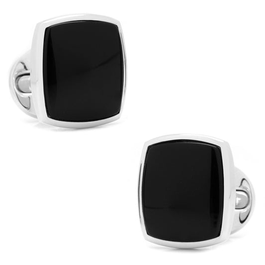 Sterling Silver Classic Cushion Onyx Cufflinks - My Men's Shop