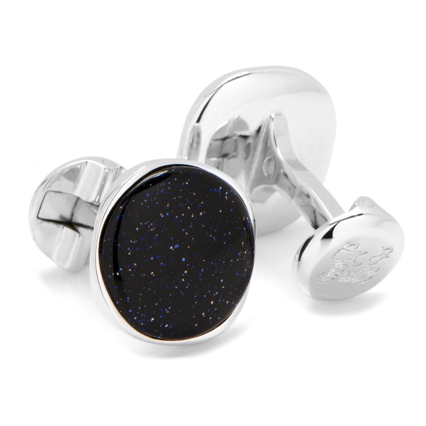 Sterling Silver Classic Round Blue Goldstone Cufflinks - My Men's Shop