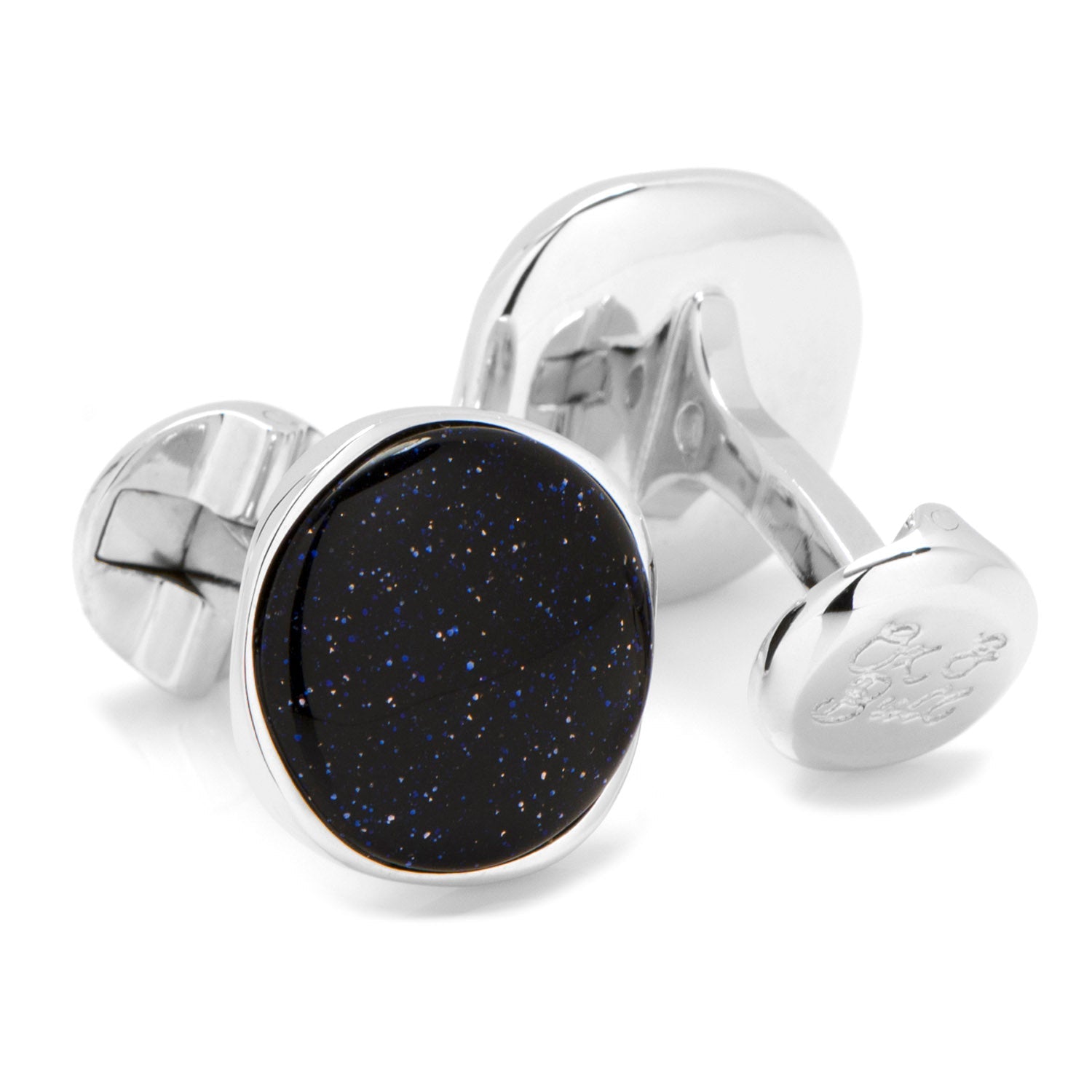 Sterling Silver Classic Round Blue Goldstone Cufflinks - My Men's Shop