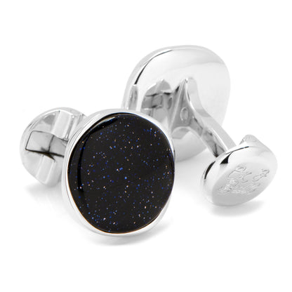 Sterling Silver Classic Round Blue Goldstone Cufflinks - My Men's Shop