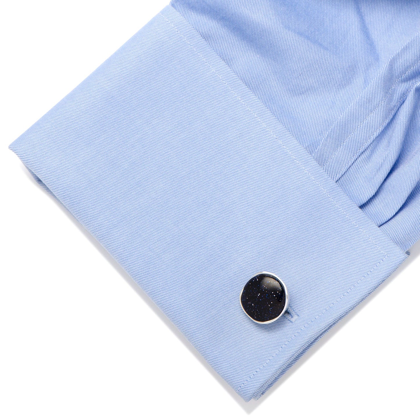 Sterling Silver Classic Round Blue Goldstone Cufflinks - My Men's Shop