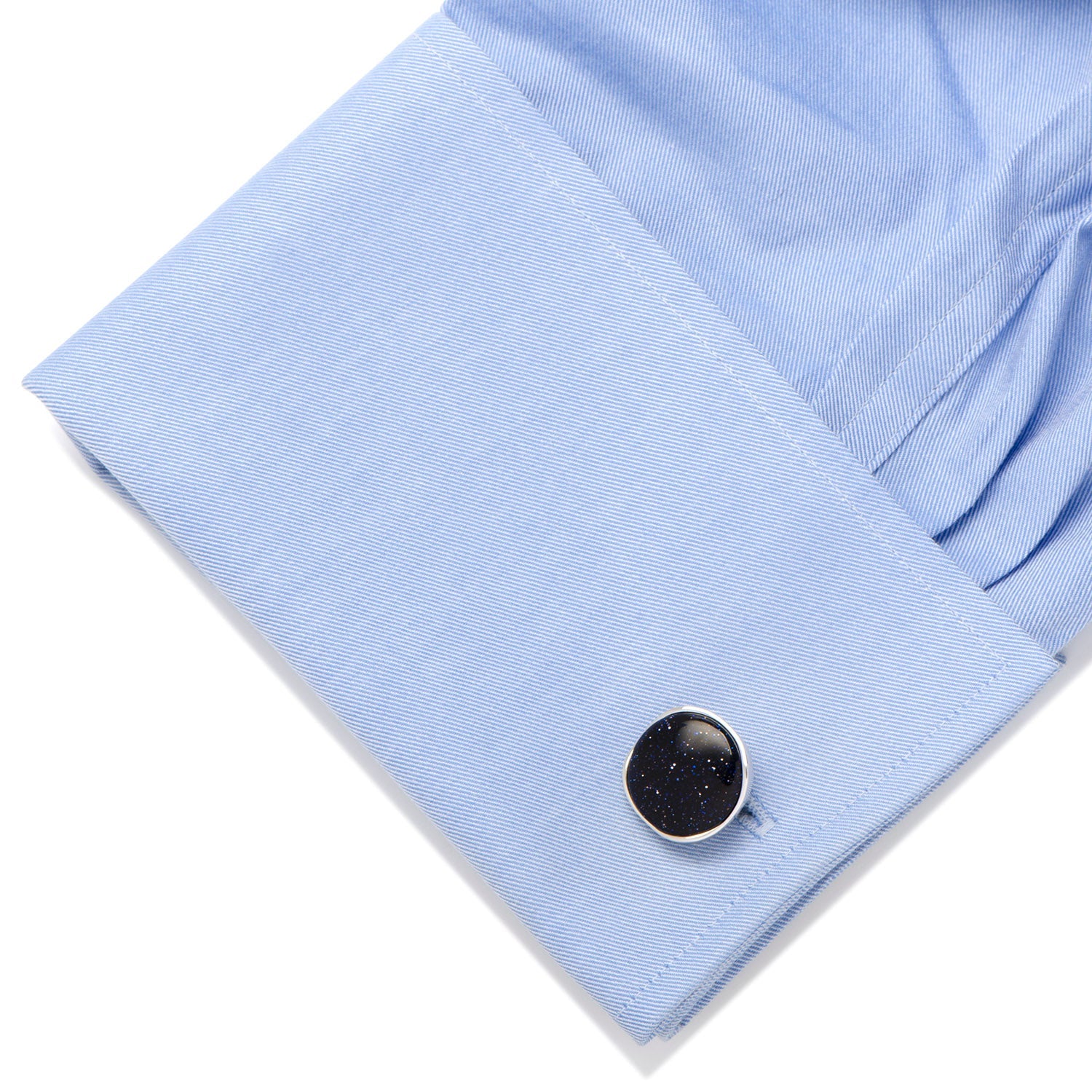 Sterling Silver Classic Round Blue Goldstone Cufflinks - My Men's Shop