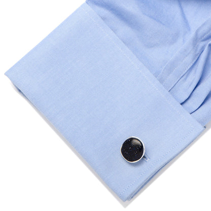 Sterling Silver Classic Round Blue Goldstone Cufflinks - My Men's Shop