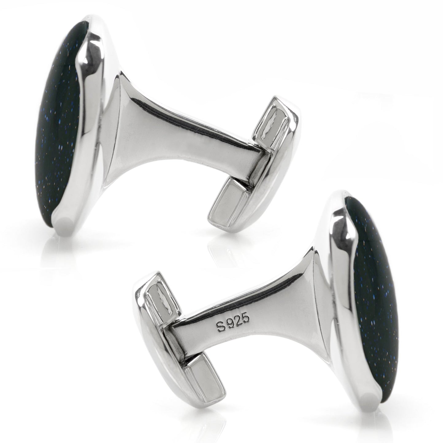 Sterling Silver Classic Round Blue Goldstone Cufflinks - My Men's Shop