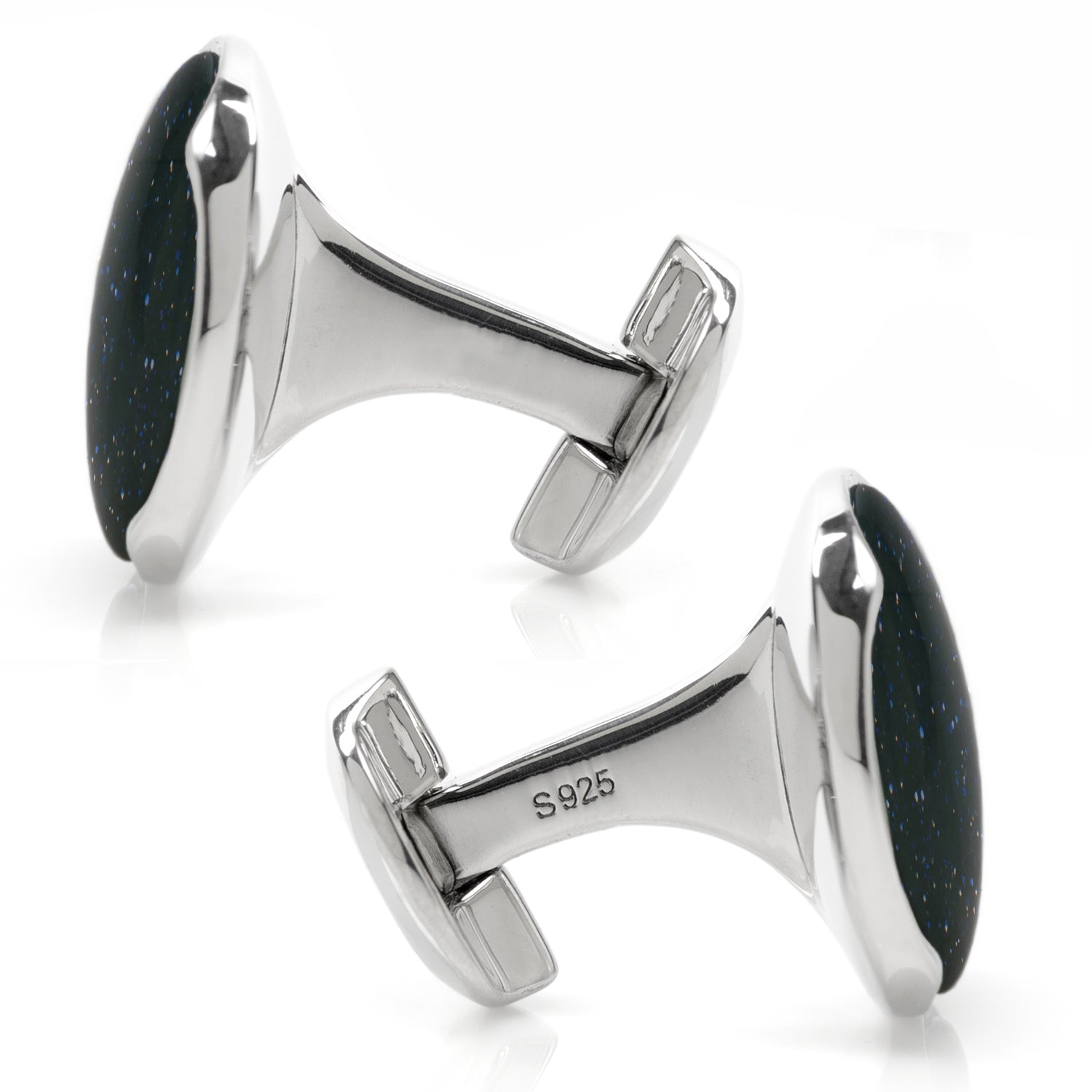 Sterling Silver Classic Round Blue Goldstone Cufflinks - My Men's Shop