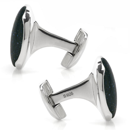 Sterling Silver Classic Round Blue Goldstone Cufflinks - My Men's Shop