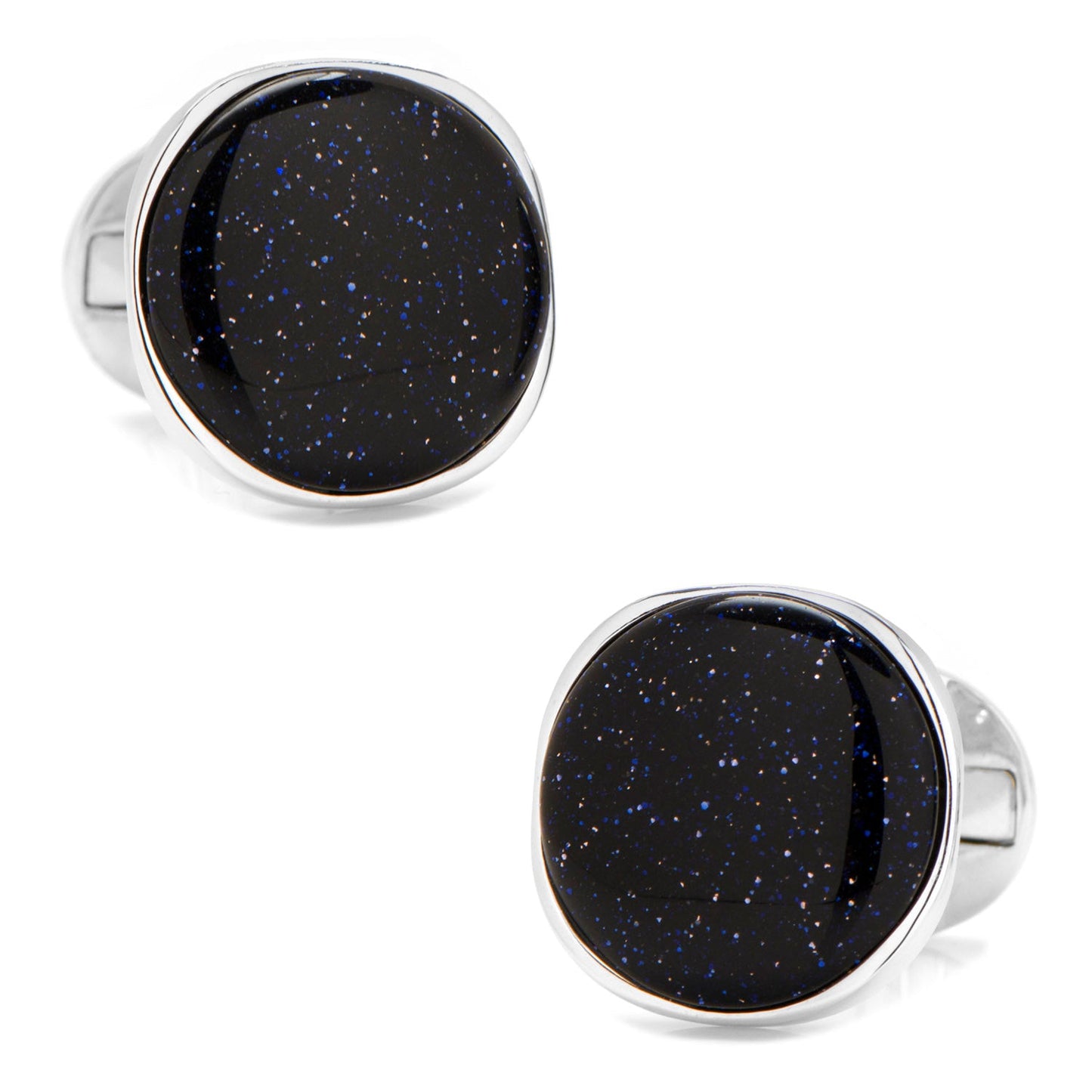 Sterling Silver Classic Round Blue Goldstone Cufflinks - My Men's Shop