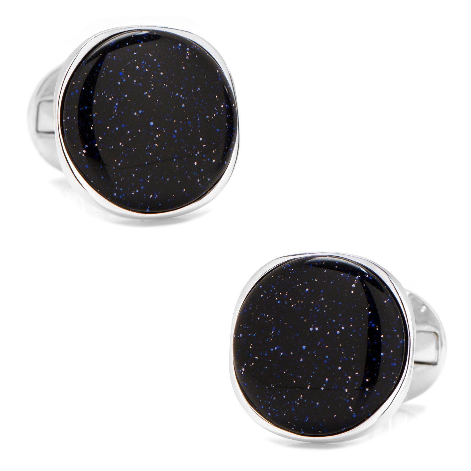 Sterling Silver Classic Round Blue Goldstone Cufflinks - My Men's Shop