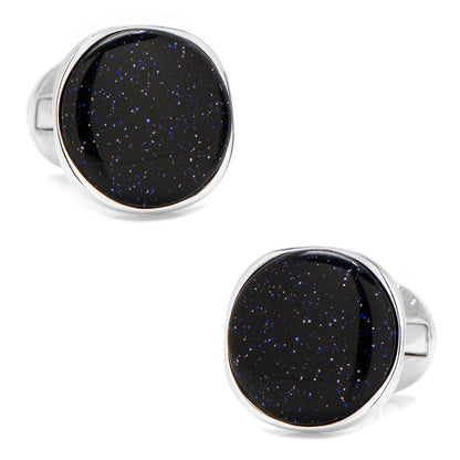 Sterling Silver Classic Round Blue Goldstone Cufflinks - My Men's Shop