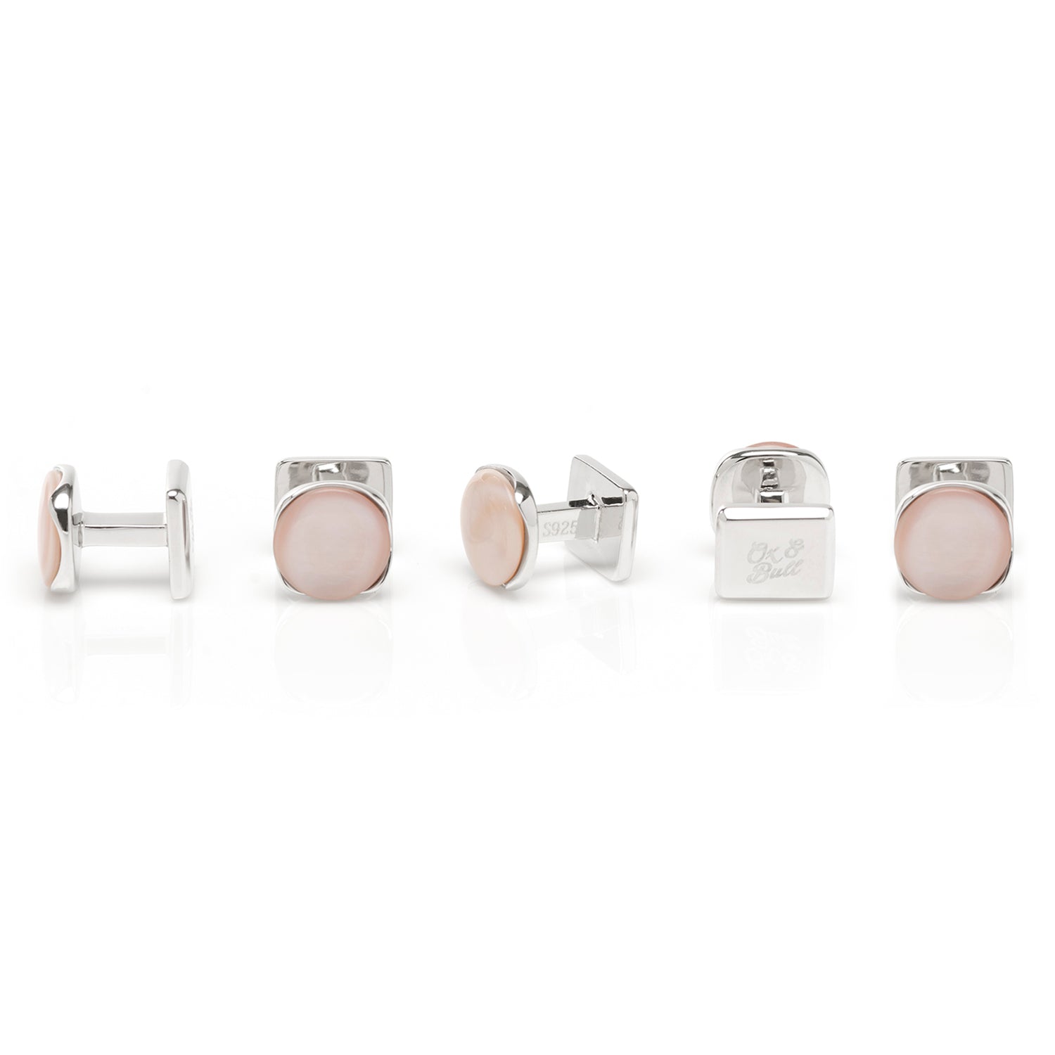 Sterling Silver Classic Formal Pink Mother of Pearl 5-Stud Set - My Men's Shop