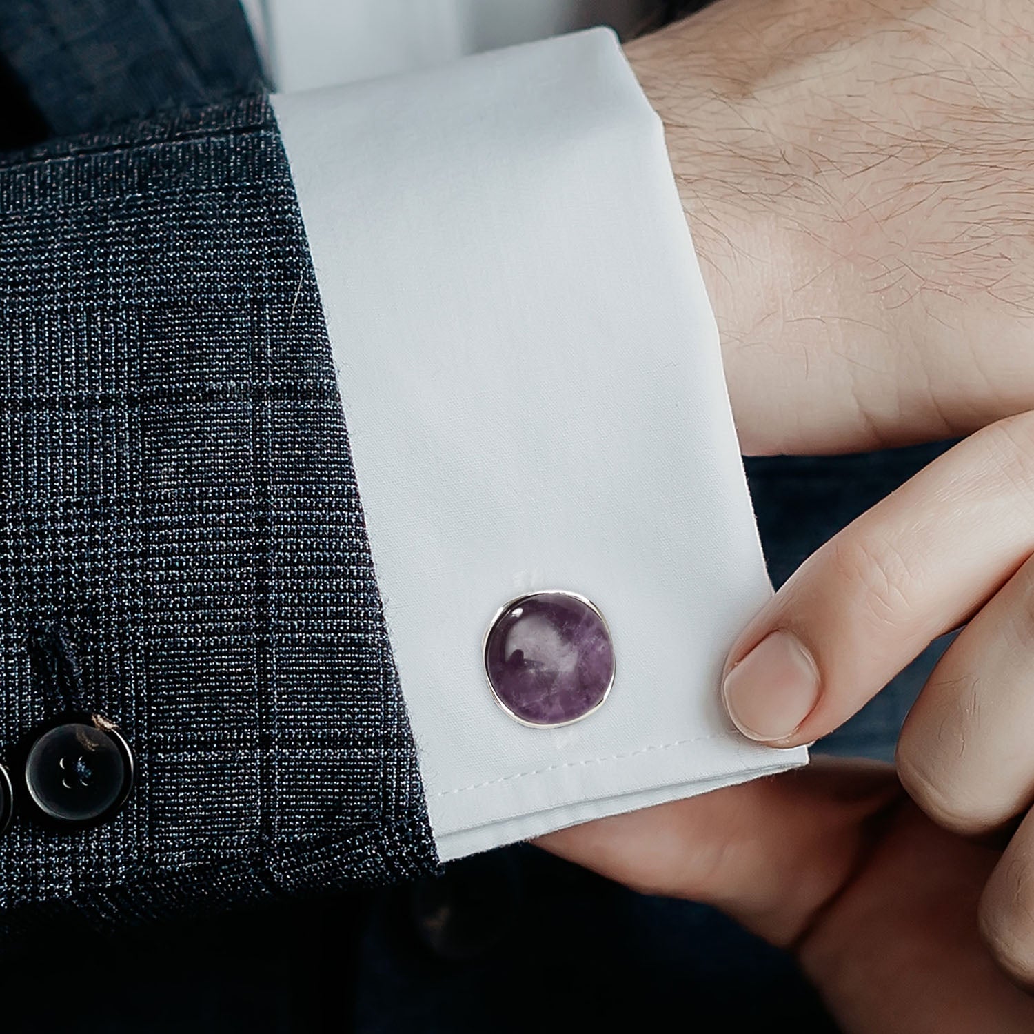 Sterling Silver Classic Formal Amethyst Cufflinks - My Men's Shop
