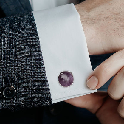 Sterling Silver Classic Formal Amethyst Cufflinks - My Men's Shop