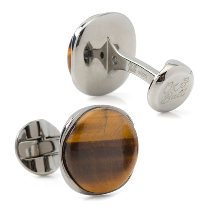 Sterling Silver Formal Tigers Eye Gunmetal Cufflinks - My Men's Shop