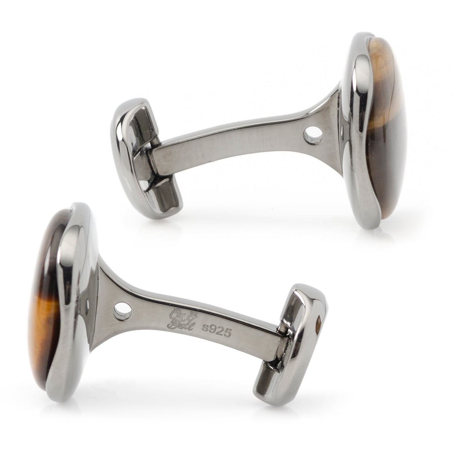 Sterling Silver Formal Tigers Eye Gunmetal Cufflinks - My Men's Shop
