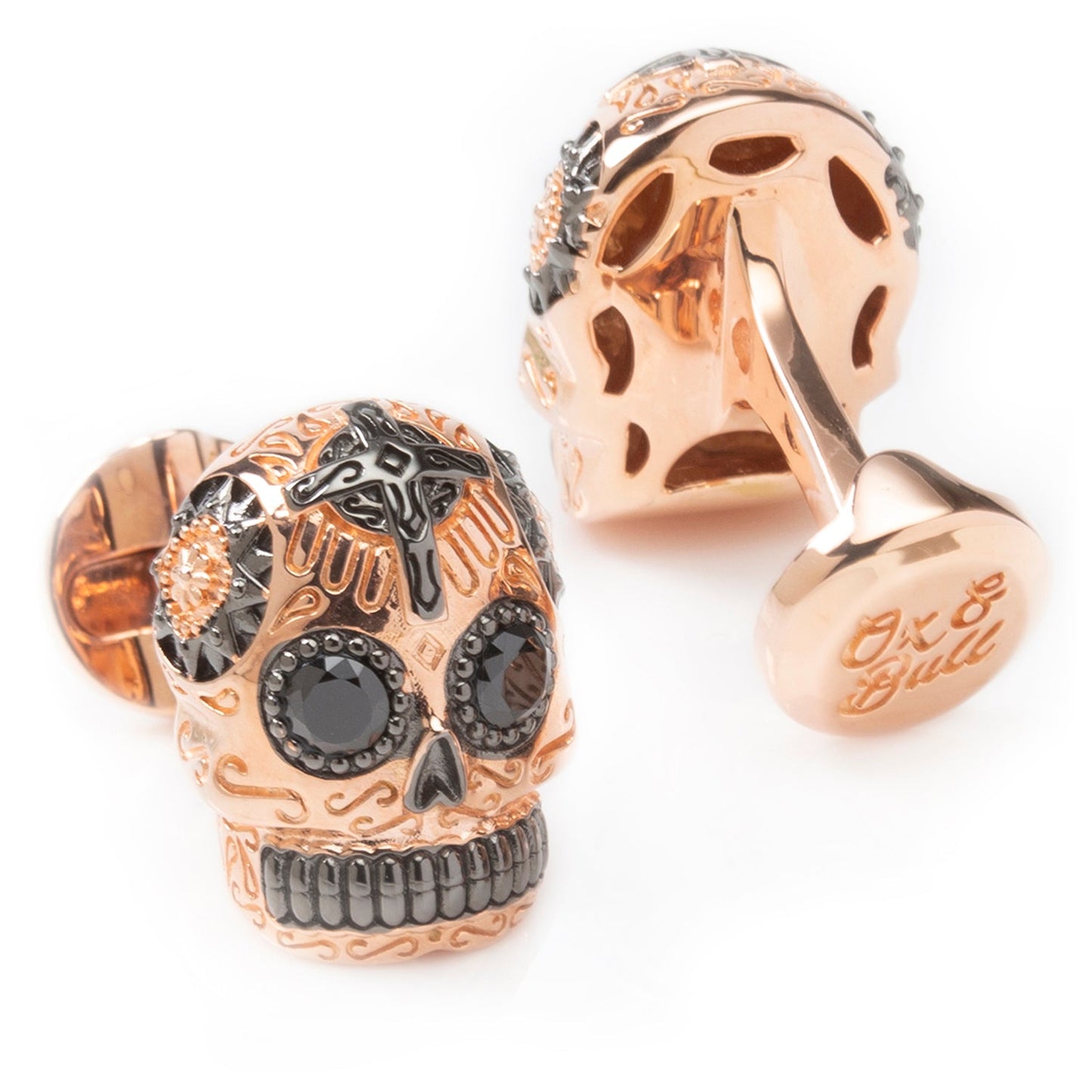 Rose Gold and Black PVD Day of Dead Skull Cufflinks - My Men's Shop