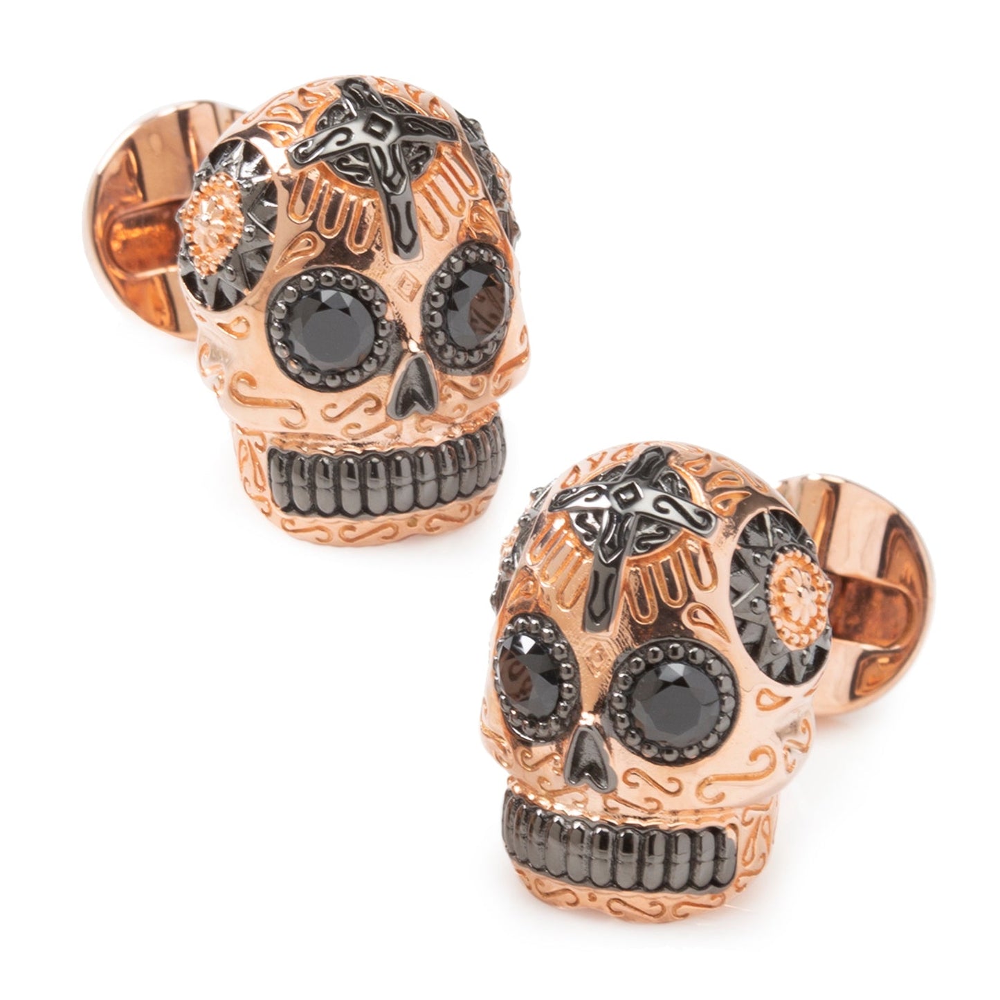 Rose Gold and Black PVD Day of Dead Skull Cufflinks - My Men's Shop