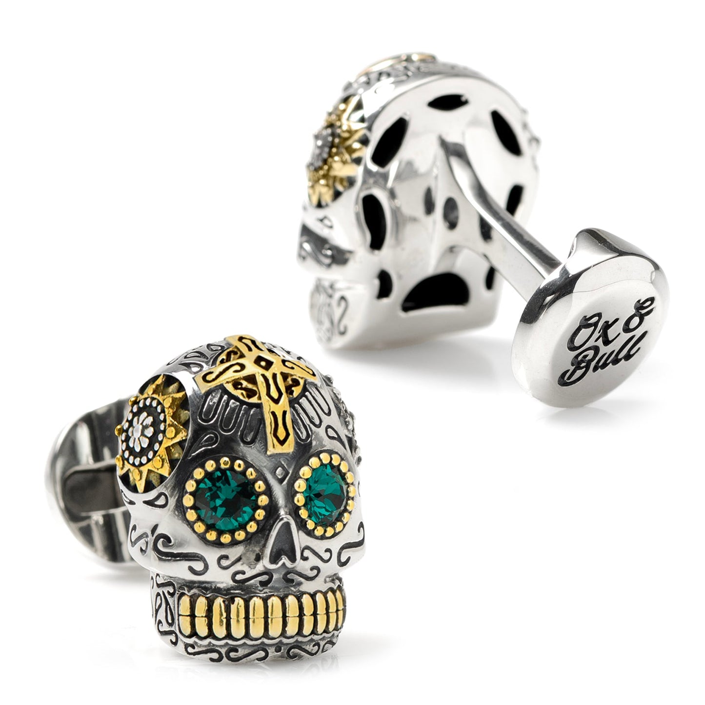 Sterling Silver and Gold Day of the Dead Skull Cufflinks - My Men's Shop