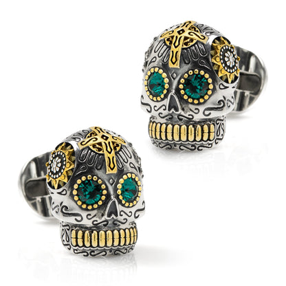 Sterling Silver and Gold Day of the Dead Skull Cufflinks - My Men's Shop