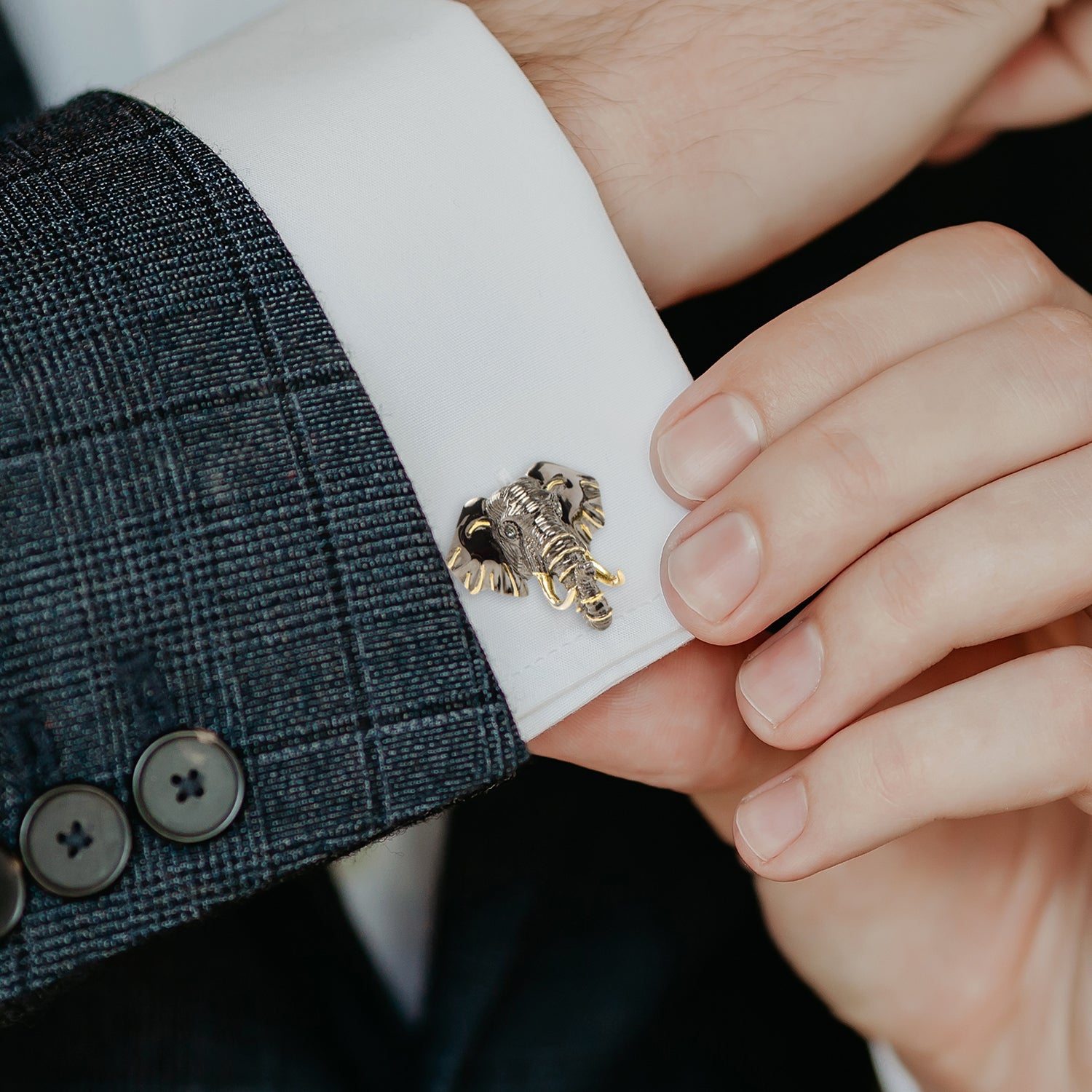 Sterling Silver and 14K Gold Elephant Cufflinks - My Men's Shop