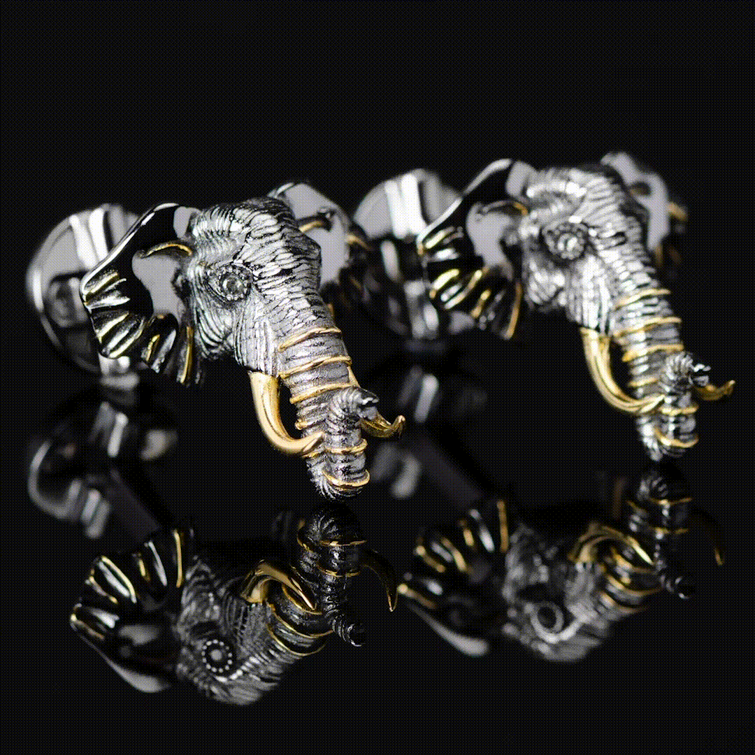 Sterling Silver and 14K Gold Elephant Cufflinks - My Men's Shop