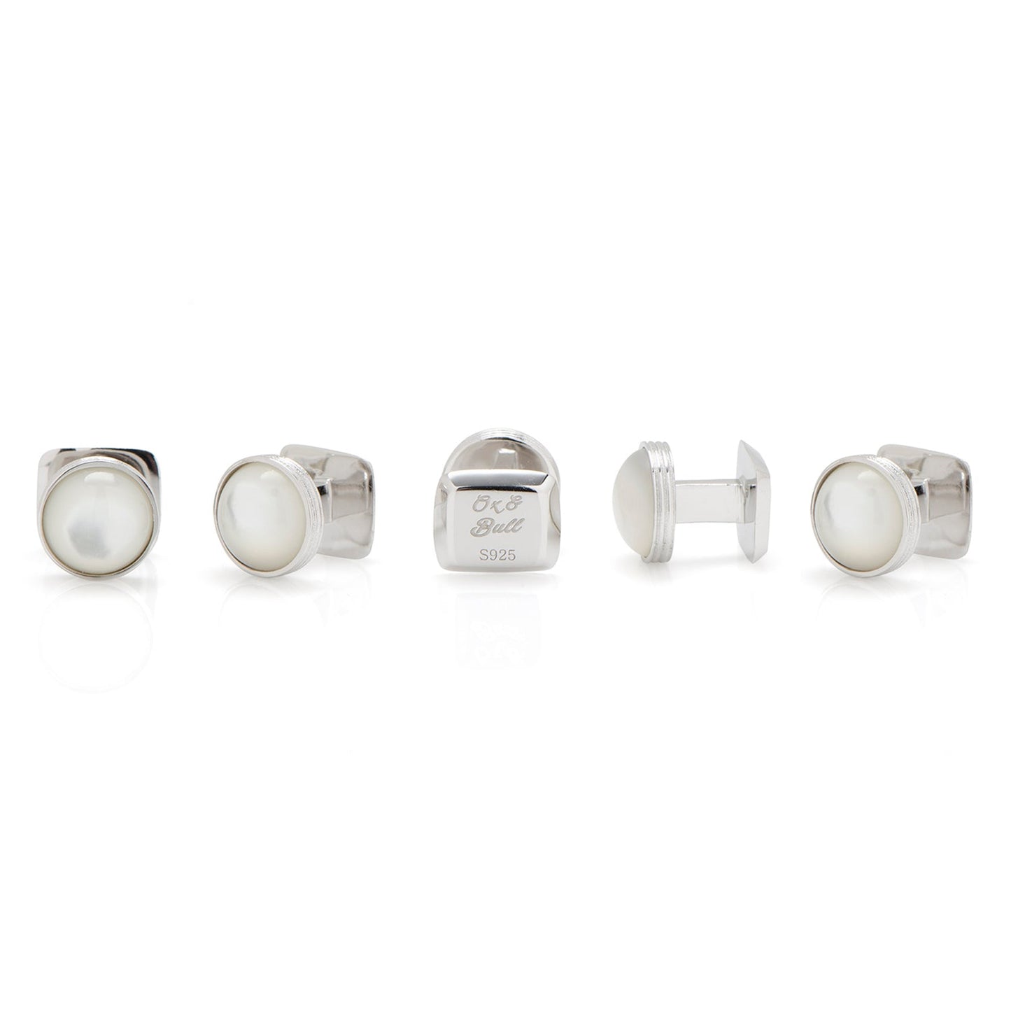 Sterling Silver Ribbed Mother of Pearl 5-Studs - My Men's Shop