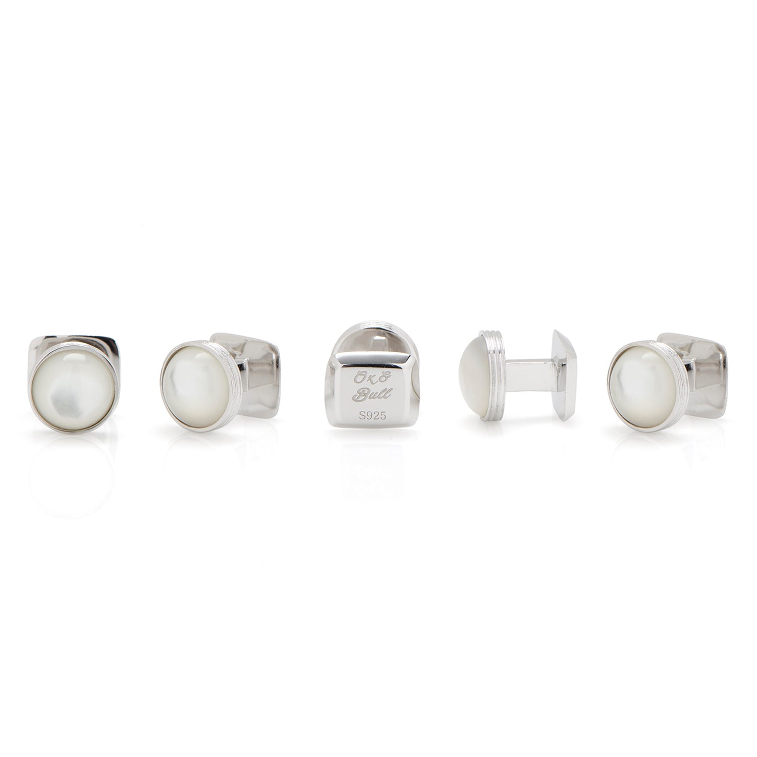 Sterling Silver Ribbed Mother of Pearl 5-Studs - My Men's Shop