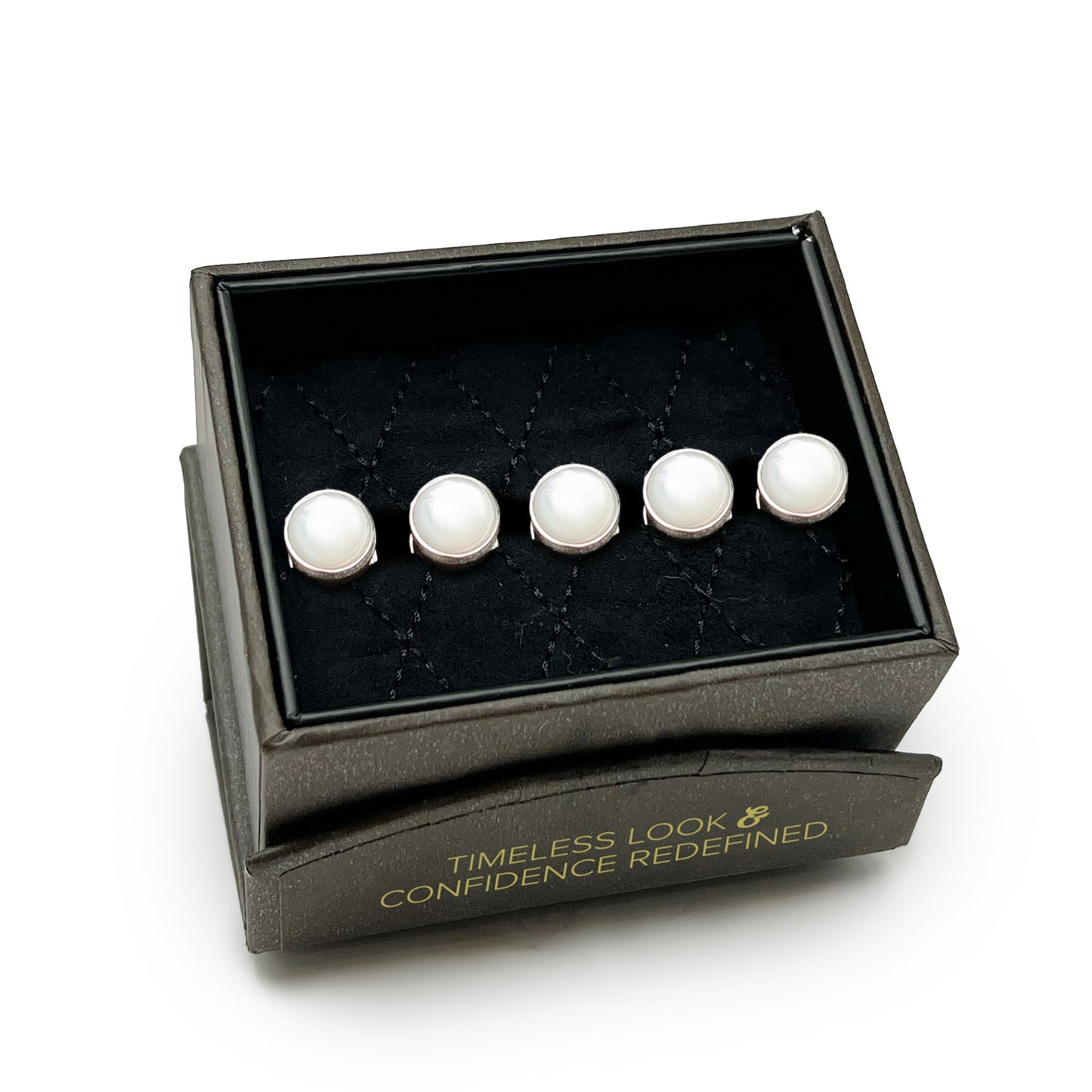 Sterling Silver Ribbed Mother of Pearl 5-Studs - My Men's Shop