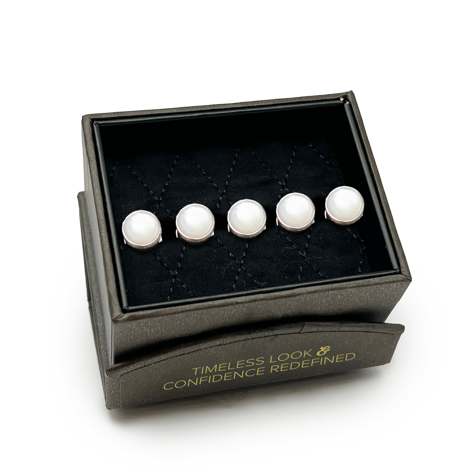 Sterling Silver Ribbed Mother of Pearl 5-Studs - My Men's Shop