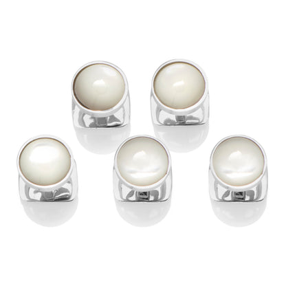 Sterling Silver Ribbed Mother of Pearl 5-Studs - My Men's Shop