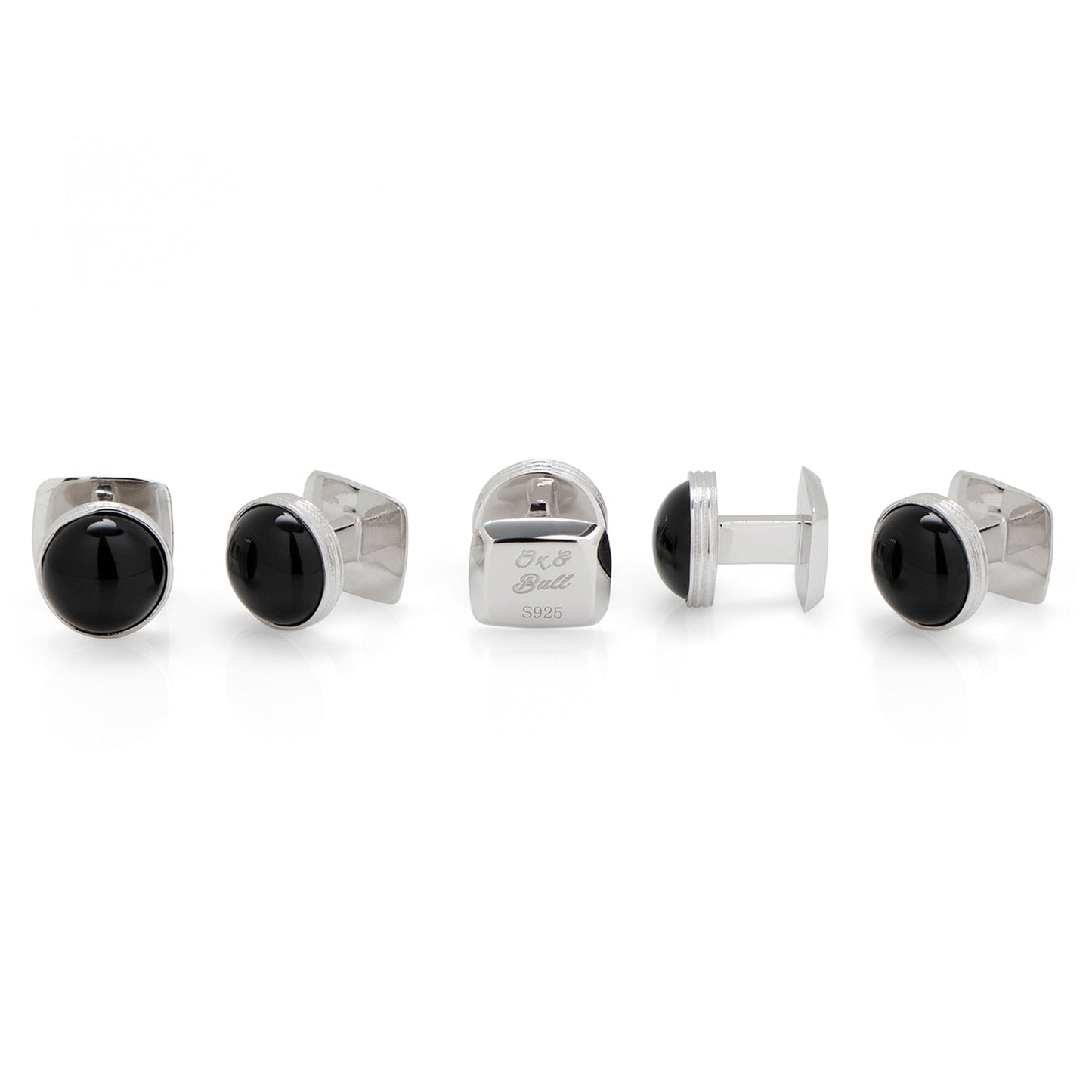 Sterling Silver Ribbed Onyx 5-Studs - My Men's Shop