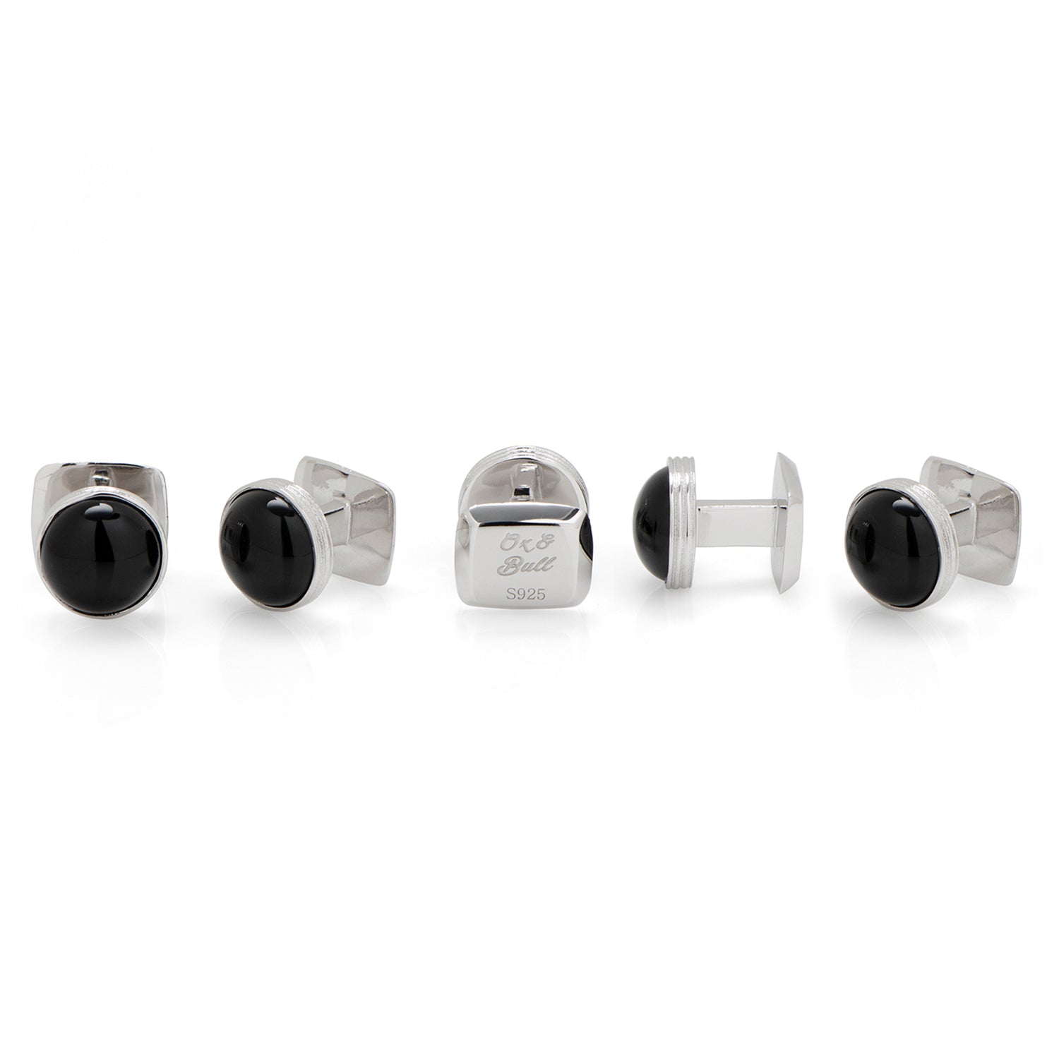 Sterling Silver Ribbed Onyx 5-Studs - My Men's Shop
