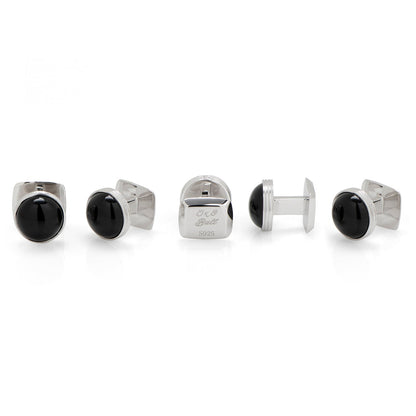 Sterling Silver Ribbed Onyx 5-Studs - My Men's Shop