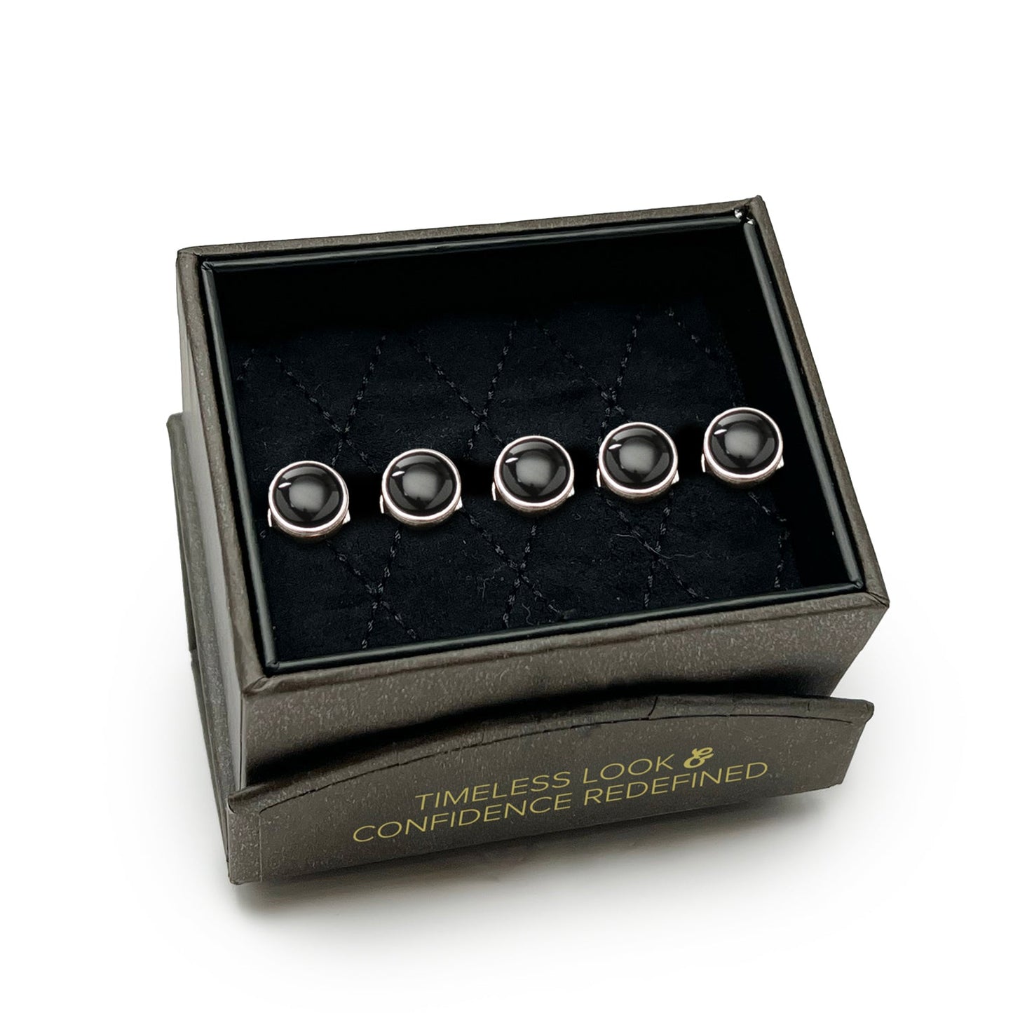 Sterling Silver Ribbed Onyx 5-Studs - My Men's Shop