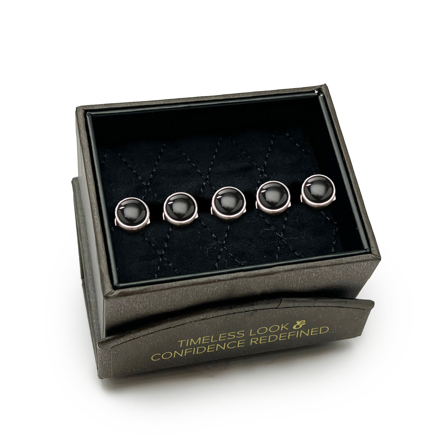 Sterling Silver Ribbed Onyx 5-Studs - My Men's Shop