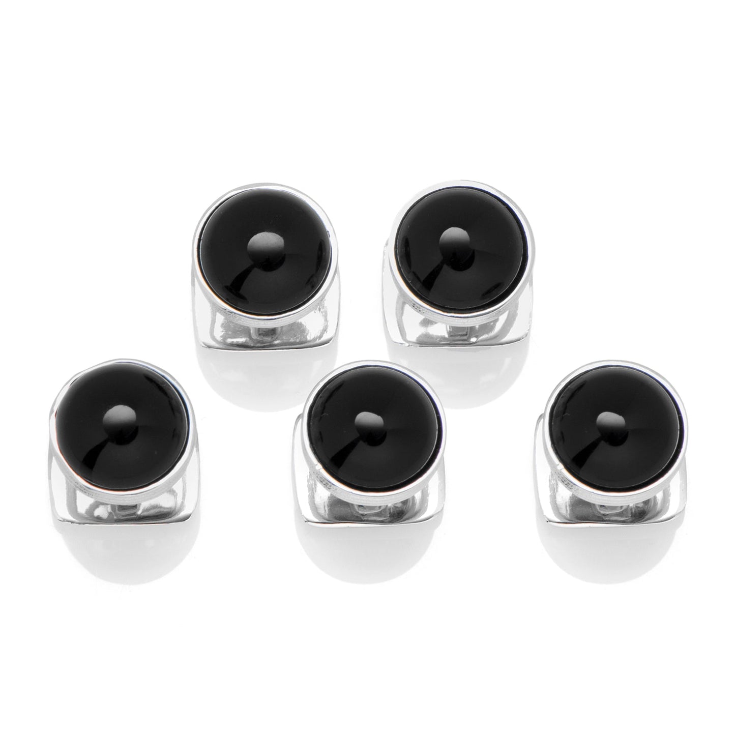 Sterling Silver Ribbed Onyx 5-Studs - My Men's Shop
