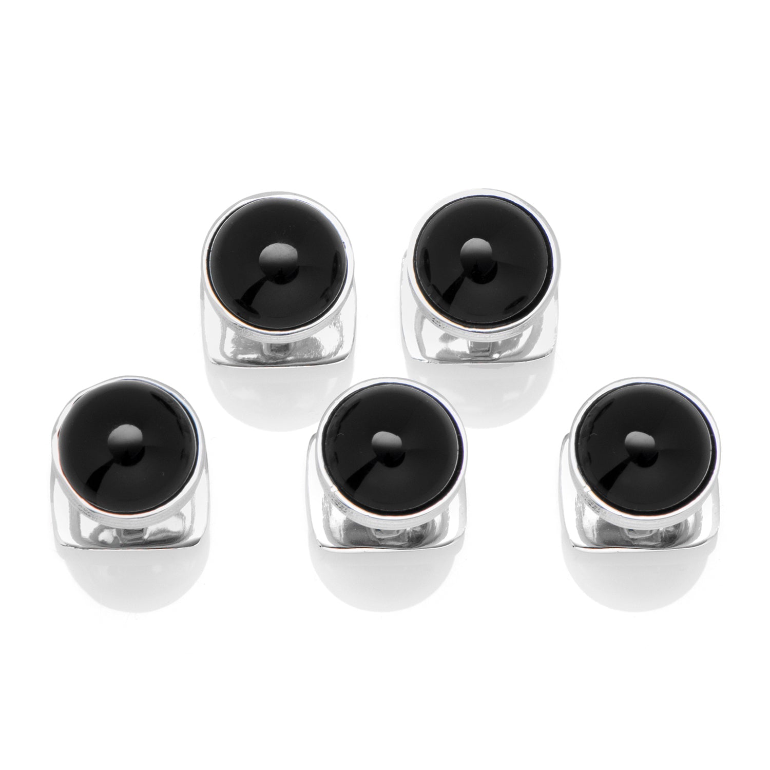 Sterling Silver Ribbed Onyx 5-Studs - My Men's Shop