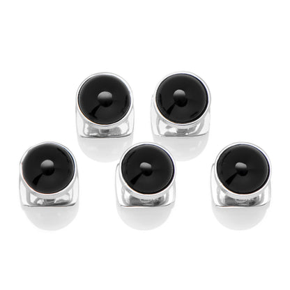 Sterling Silver Ribbed Onyx 5-Studs - My Men's Shop
