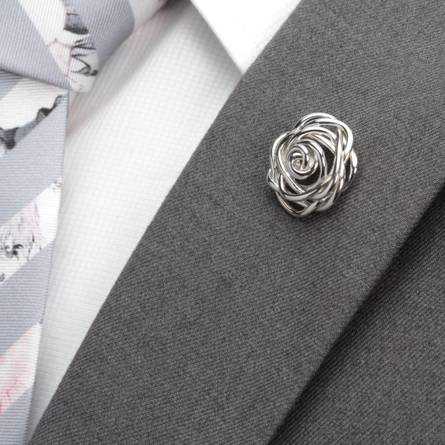 Sterling Silver Rhodium Plated Rose Lapel Pin - My Men's Shop